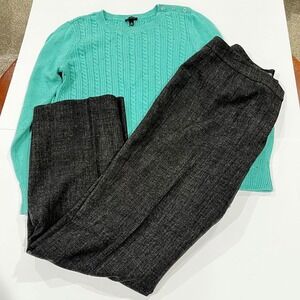 Lot Womens Office Medium Outfit Talbots Sweater Teal Fleck Evan Picone Pant 8
